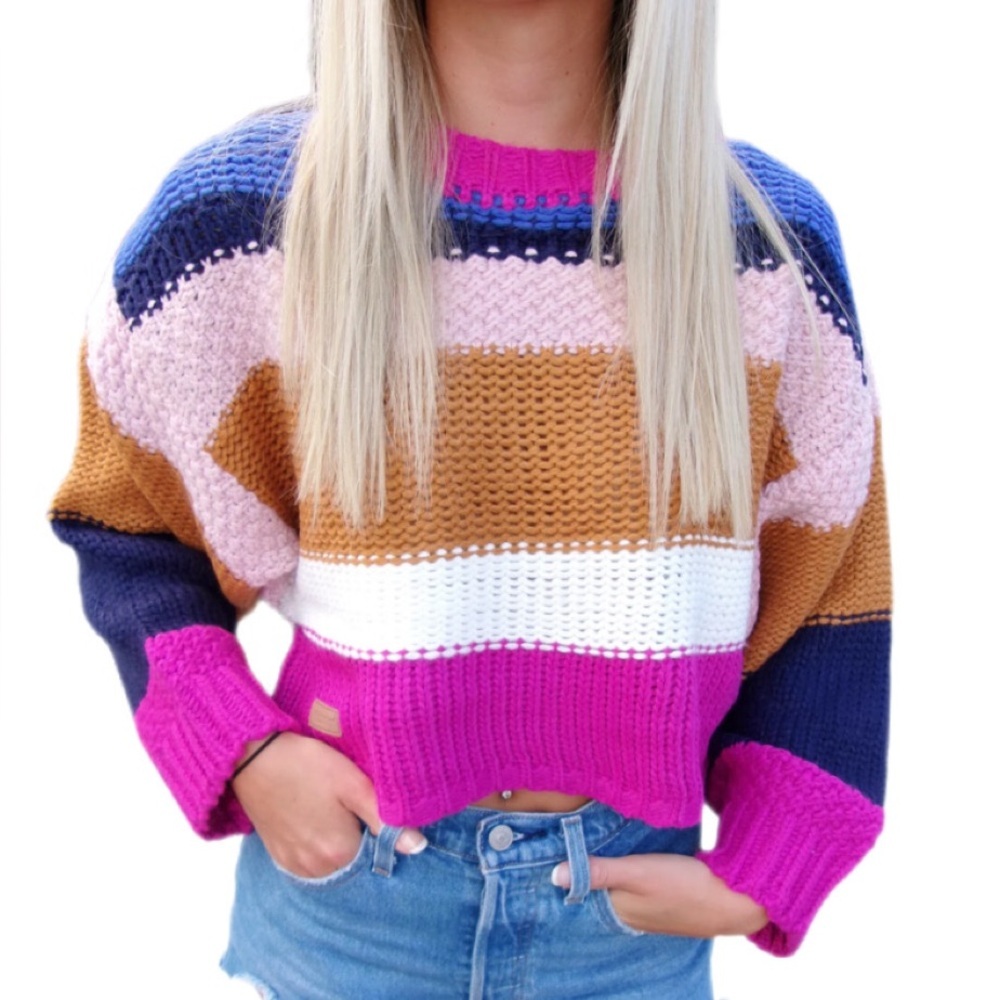Simply Southern Striped Cropped Sweater NWT Size Large